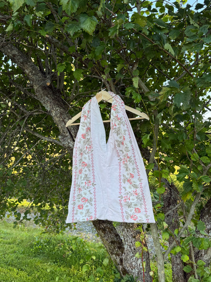 Totebag rosa-blomster rader