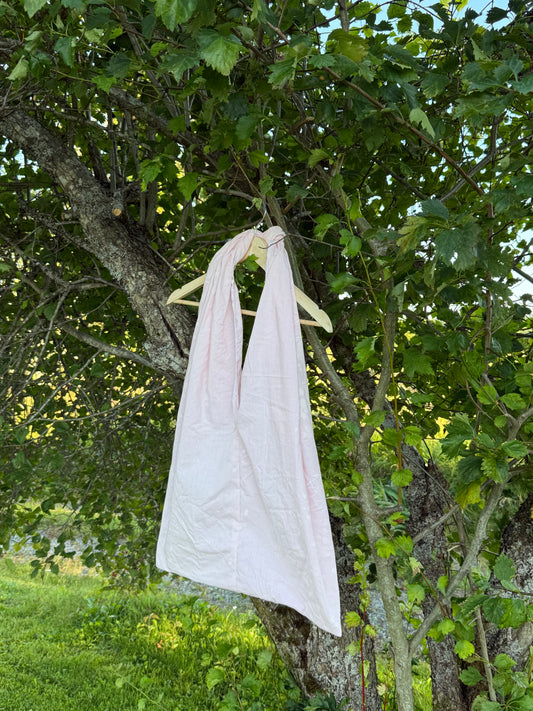 Totebag rosa med lyse blomster