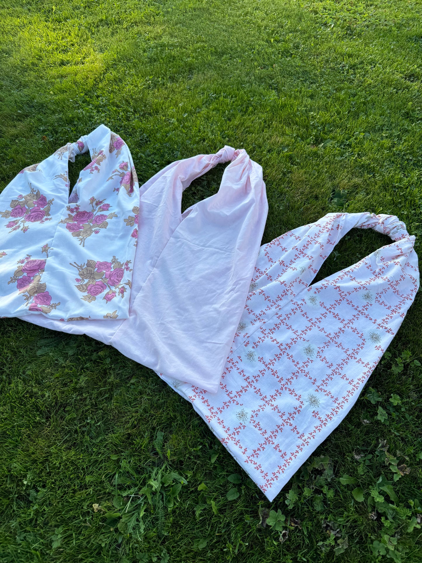 Totebag rosa-blomster ruter