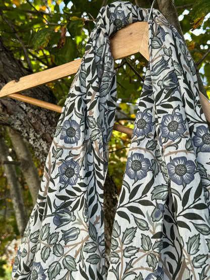 Totebag grønn og blå blomster