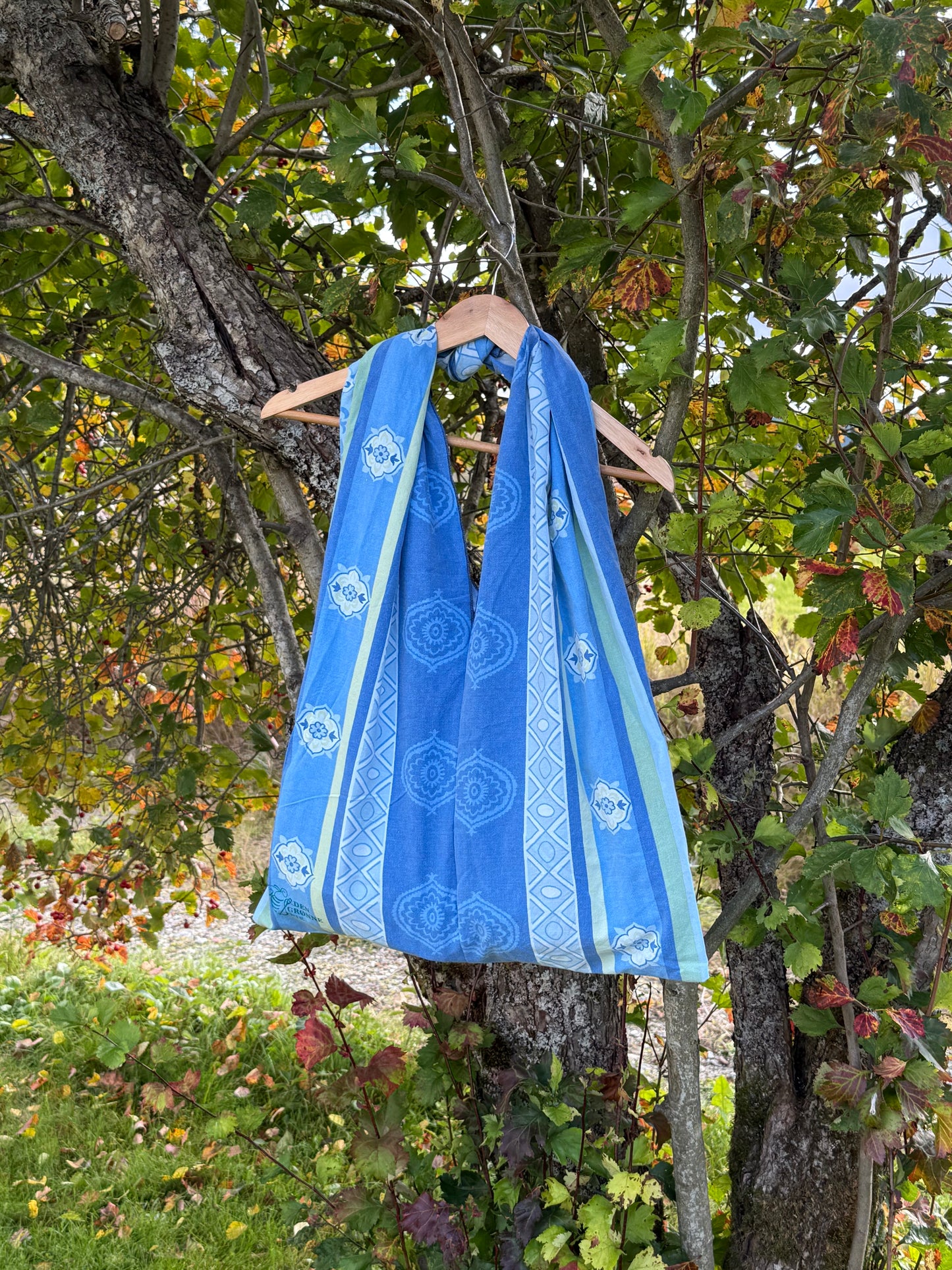 Totebag blå og grønne striper