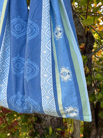 Totebag blå og grønne striper