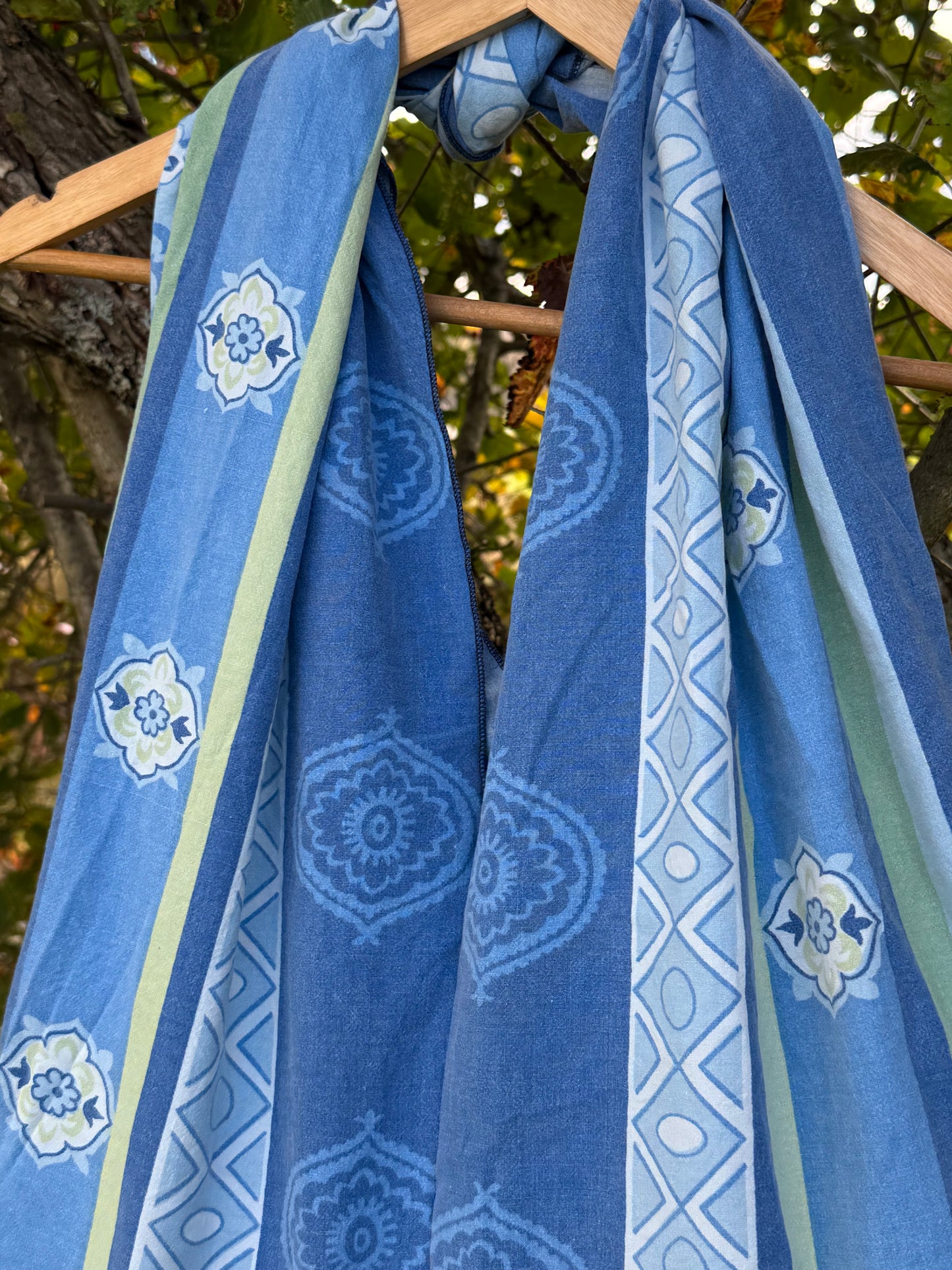 Totebag blå og grønne striper