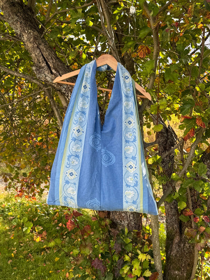 Totebag blå og grønne striper