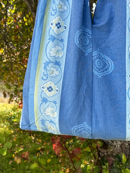 Totebag blå og grønne striper