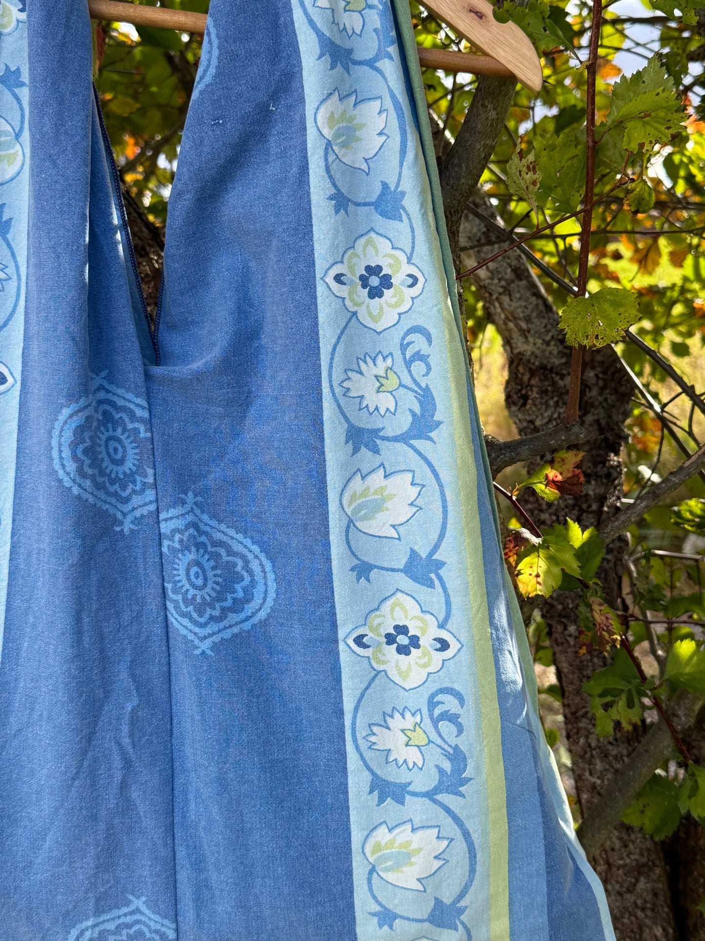 Totebag blå og grønne striper