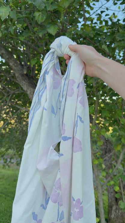 Totebag hvit lilla blomster